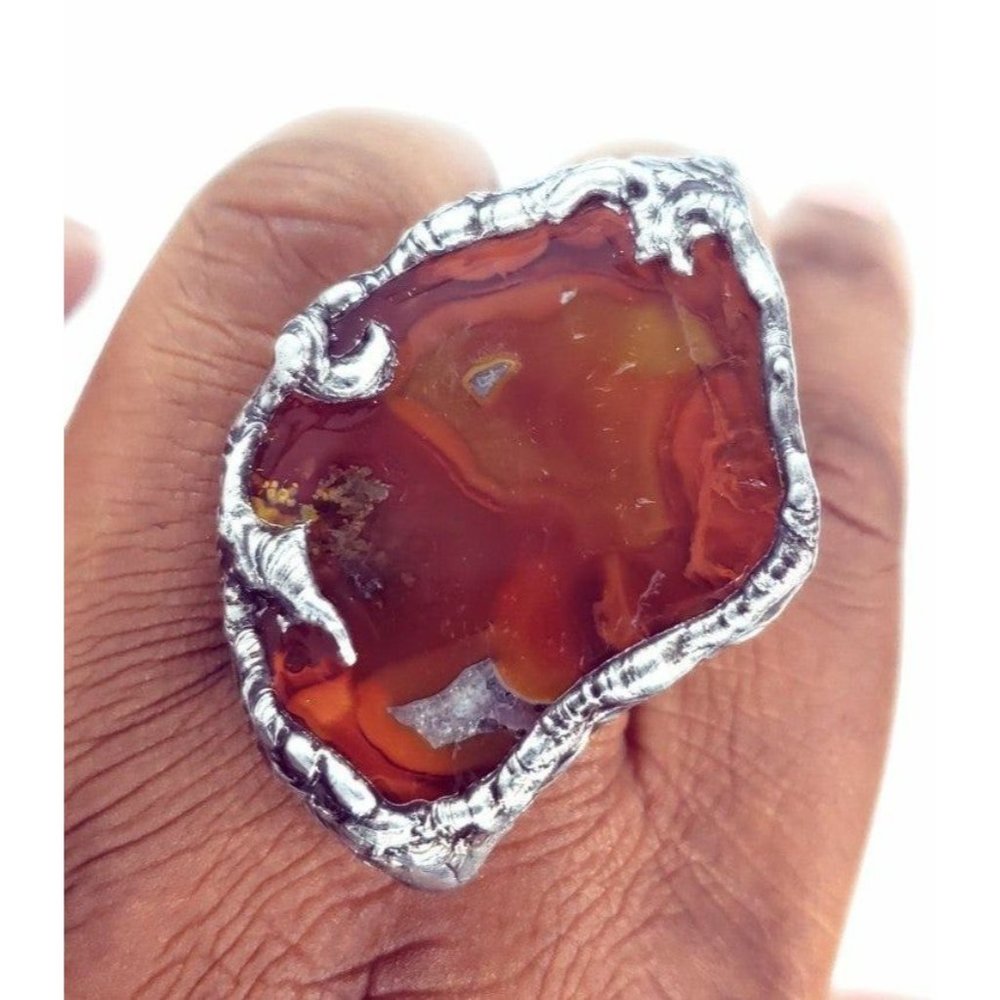 Red Agate Statement Ring - image 2